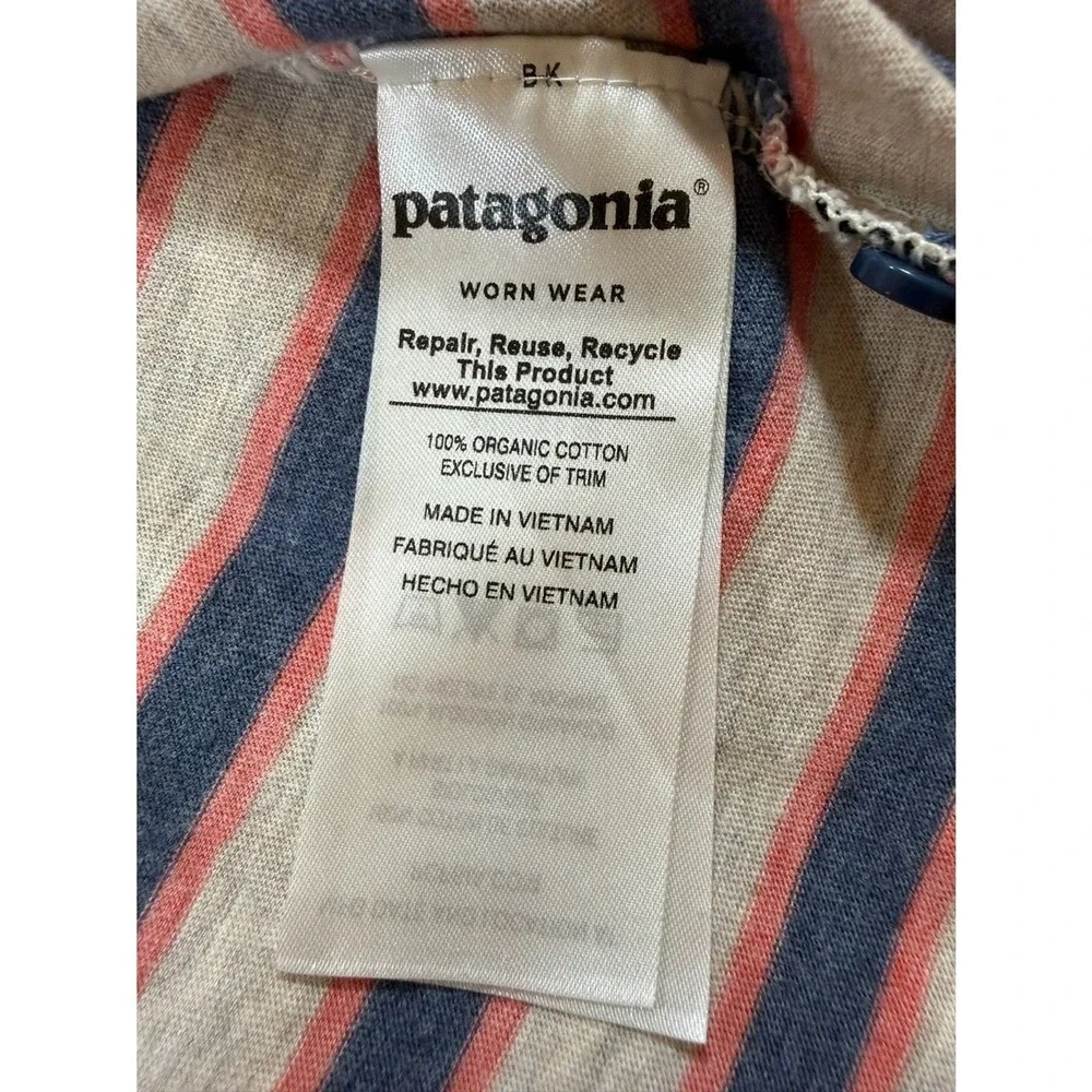 Patagonia Polo Shirt S Grey‎ Blue Pink Striped Organic Cotton Short Sleeve 52185